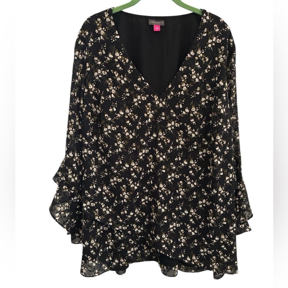 Vince Camuto Black Floral Blouse Size 2X